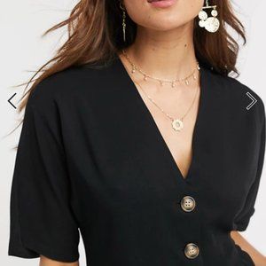 ASOS DESIGN boxy top with contrast buttons- Black